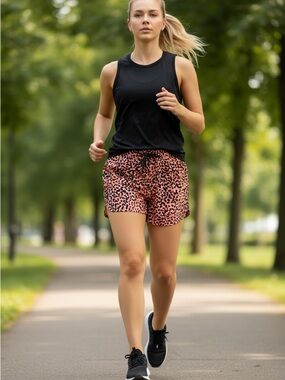 Fabletics Pink Black Leopard Print Athletic Shorts